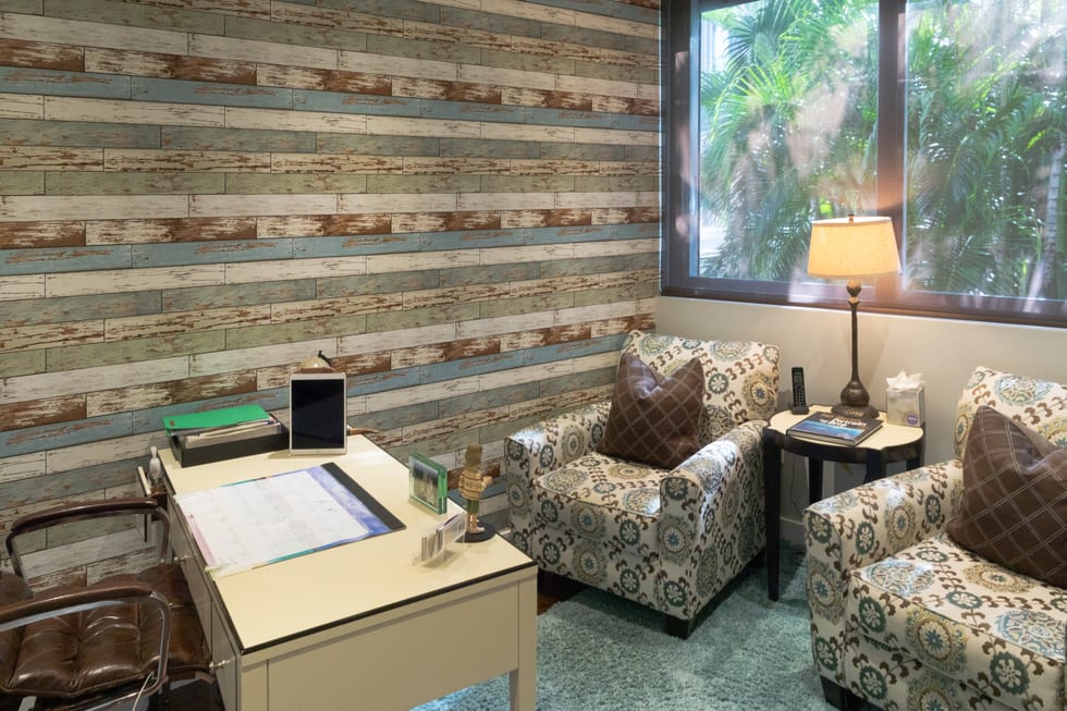 Dr. Agresti's therapy room — a private, comfortable space for psychotherapy sessions in Palm Beach, FL